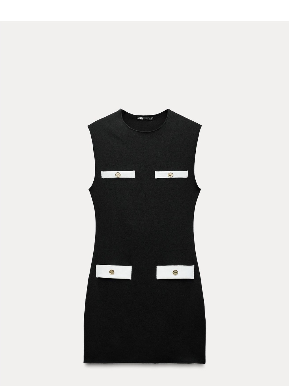 Zara Black Mini Dress with White Pocket Trim